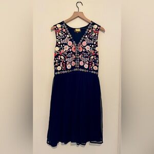 Floral Embroidered, Beaded Sleeveless Dress Anthropologie Size 10